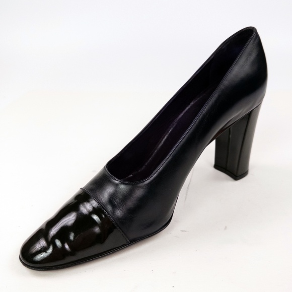 Ralph Lauren Purple Label Navy Cap Toe Block Heel Pumps Heels - Picture 1 of 7